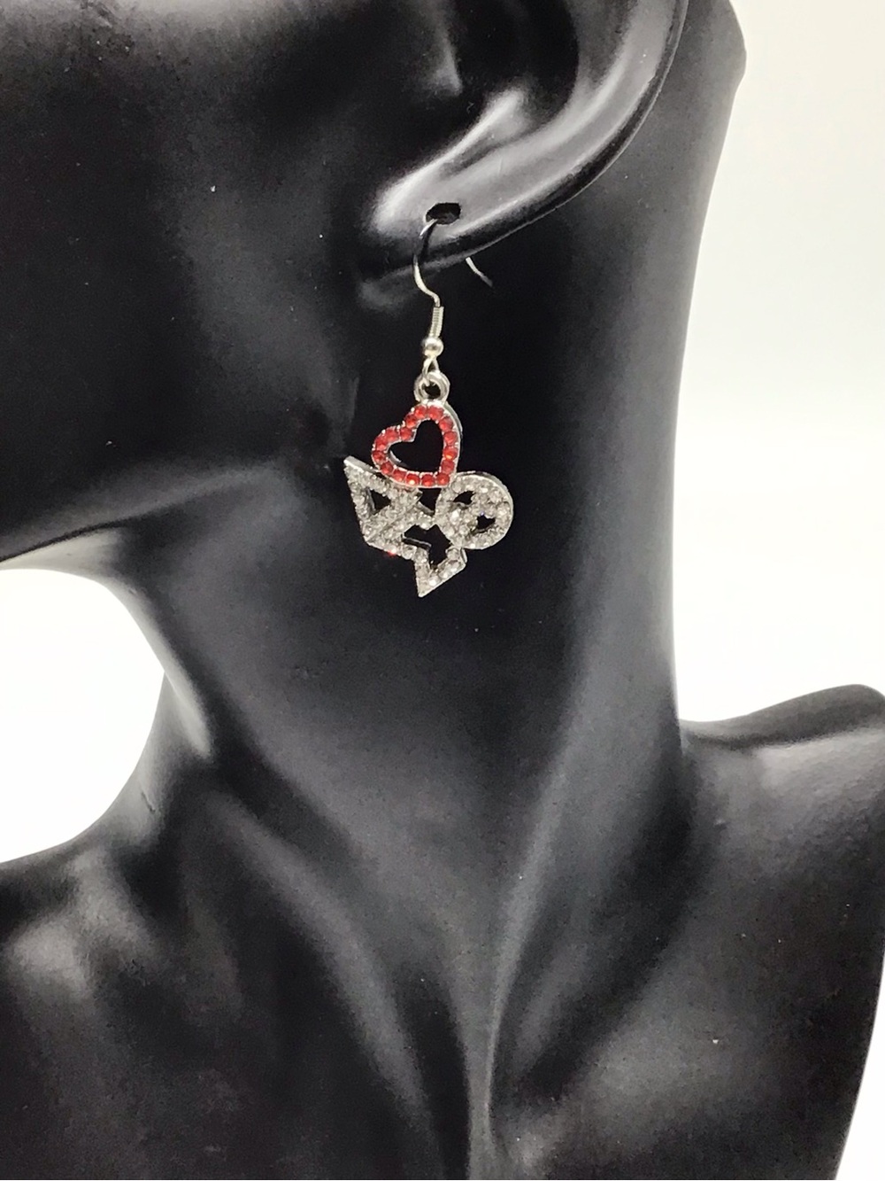 Red Heart and Silver Love Drop Dangle Earrings - Women Jewelry